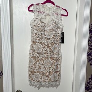 Betsy & Adam Cream Tan Sheath Mini Dress